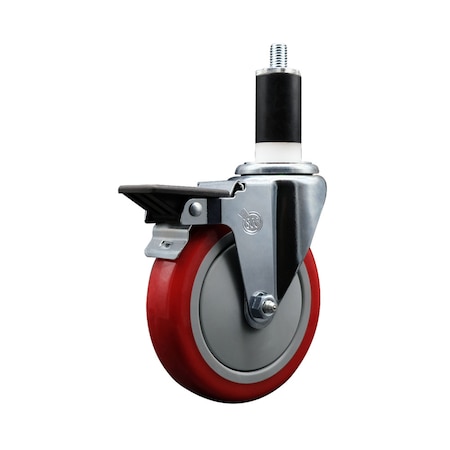 Service Caster 5'' Red Poly Swivel 1-3/8'' Expanding Stem Caster with Brake SCC-EX20S514-PPUB-RED-PLB-138